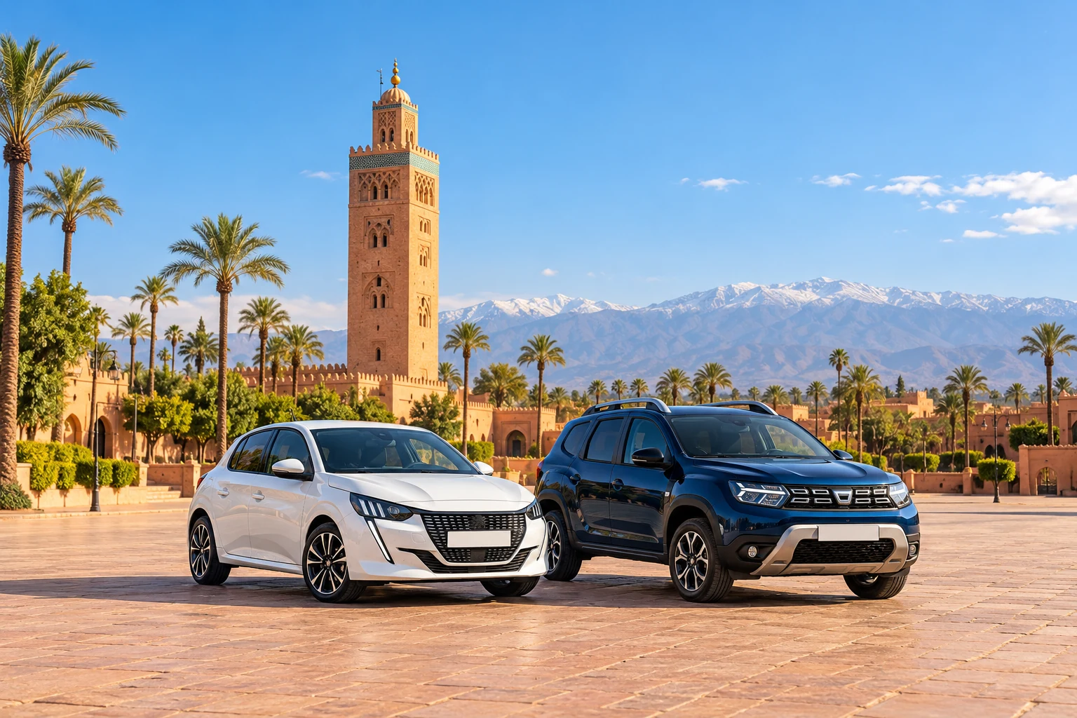 Visuel de voitures de location à Marrakech, en plein jour